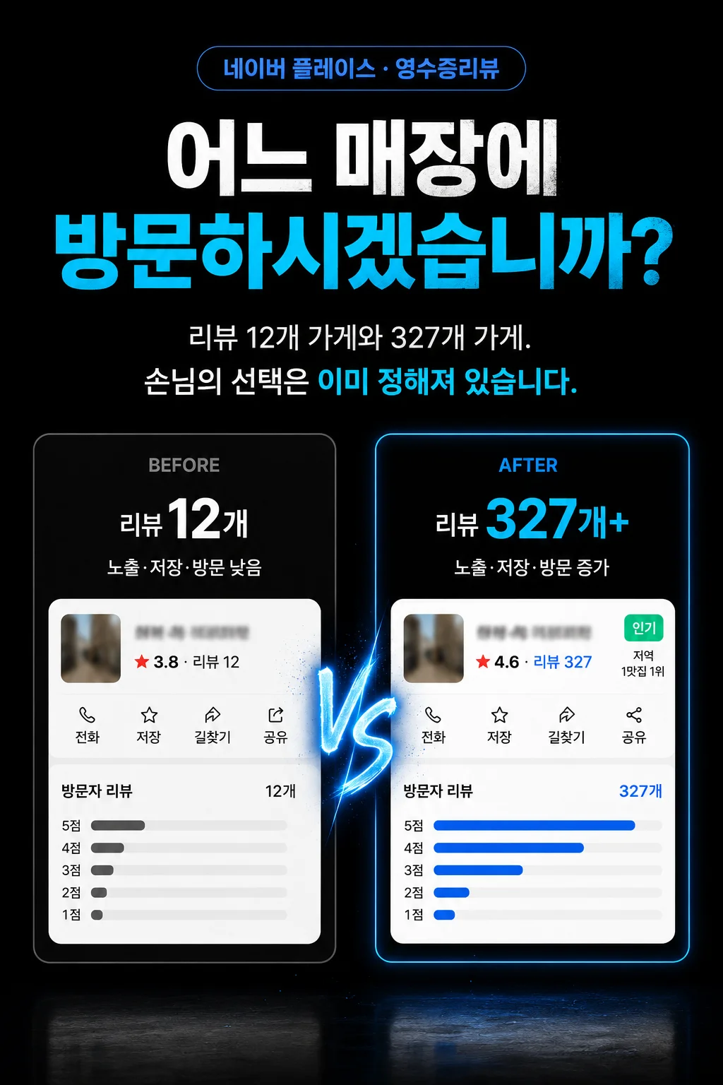 어느 매장에 방문하시겠습니까 - 리뷰 12개 vs 327개+